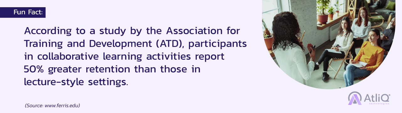 Fun Fact: According to a study by the Association for Training and Development (ATD), participants in collaborative learning activities report 50% greater retention than those in lecture-style settings. Source: www.td.org